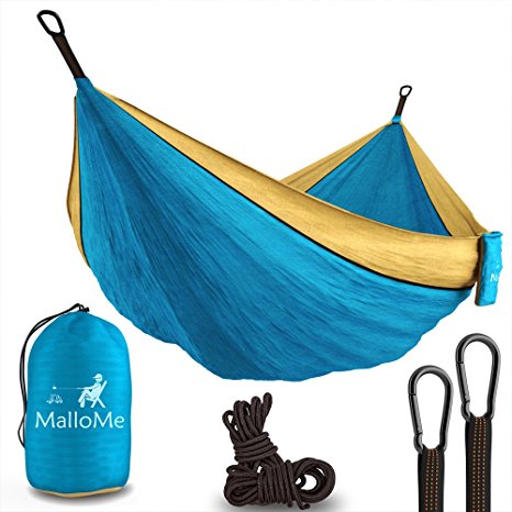 XL Double Parachute Camping Hammock - Tree Portable with Max 1000 lbs Breaking Capacity - Lightweight Carabiners and Ropes Included For Backpacking, Camping, Hiking, Travel, Beach, Yard, 125" x 79"