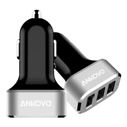 Smart Port Car ChargerANKOVO Premium Aluminum Smart 3-Port USB Car Charger 33W  66A24A21A21A with SmartID Technology for Apple iPhone 6 6 Plus 5S 5C 5 4S 4 iPads iPods touch iPod nano Android Samsung Galaxy S5S4S3S2Galaxy Note 432 and more - 20 Months Warranty Black  Silver