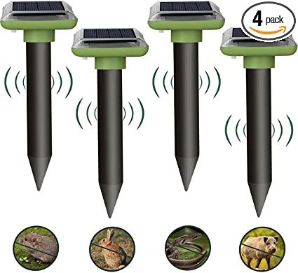 Gopher Repellent Ultrasonic Solar Mole Repellent, Ultrasonic Mole Repellent Solar Powered, Gopher, Snakes, Vole and Other Underground Pests(4 Pack)