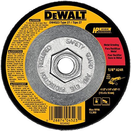 DEWALT DW4523 4-1/2-Inch by 1/4-Inch by 5/8-Inch General Purpose Metal Grinding Wheel