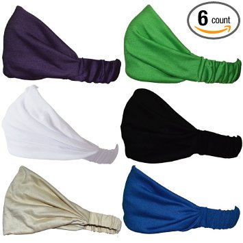 6 Count Sweat Wicking Stretchy Athletic Bandana Headbands / Head wrap / Yoga Headband / Head Sarf / Best Looking Head Band for Sports or Fashion, or Exercise