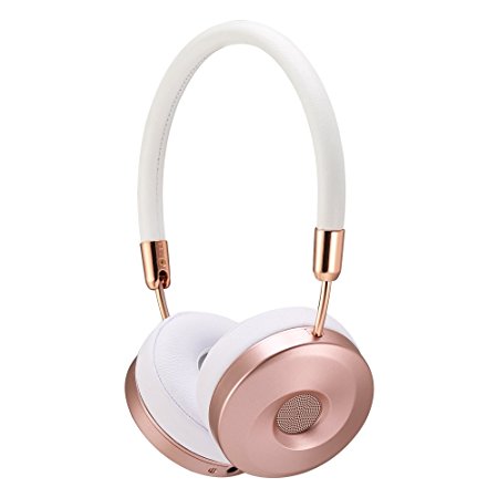 Liboer Wireless Bluetooth Headphones with Mic Foldable On Ear Headset with Carrying Case for iPhone 7 Samsung Cellphones BT89 (White-Rose)