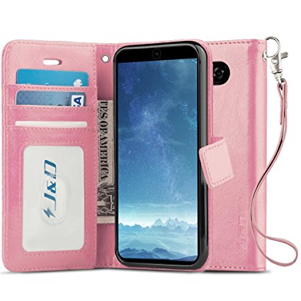 LG V30 Case, J&D [Wallet Stand] [Slim Fit] Heavy Duty Protective Shock Resistant Flip Cover Wallet Case for LG V30 - Pink