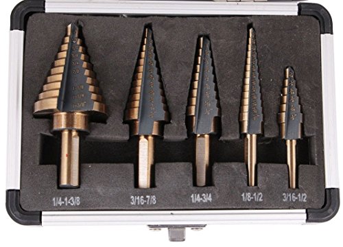 TMS 5PCS HSS Cobalt Multiple Hole 50 Sizes Step Drill Bit Set Tools w/ Aluminum Case