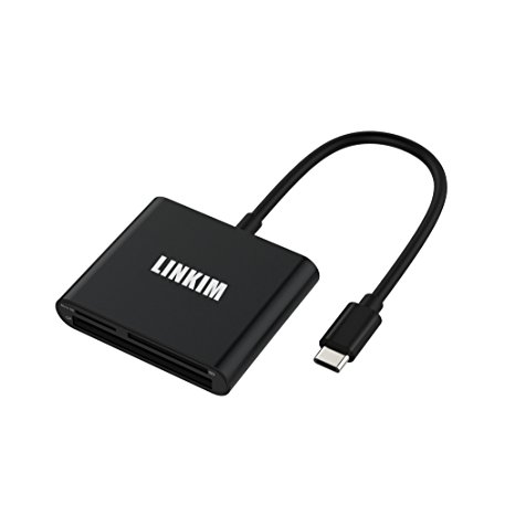 LINKIM Type-C SD Card Reader Aluminum Super speed USB-C 3 in 1 Card Reader Adapter for SD Card/CF Card/Micro SD Card, New MacBook, 2016 MacBook Pro, ChromeBook Pixel (Black)