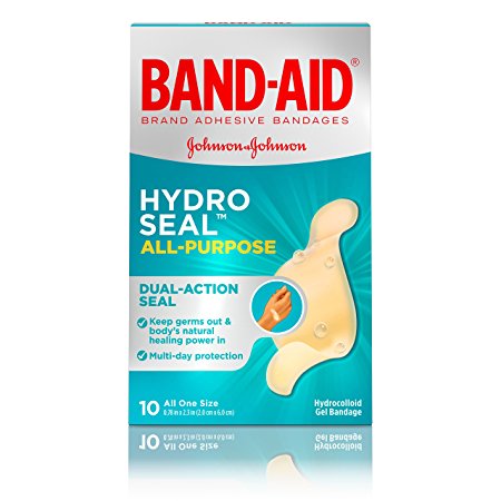 Band-Aid Brand Hydro Seal Waterproof All Purpose Adhesive Bandages for Wound Care or Blisters, 10 ct