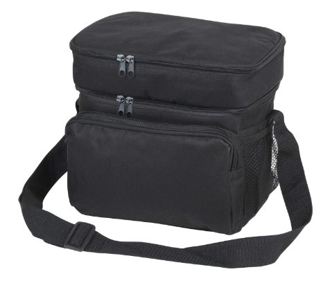 10" Deluxe Cooler Reusable Lunch Bag, 8-Can, Insulated with Carry Handle Shoulder Strap (Black)