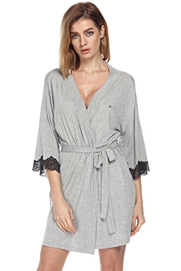 Ekouaer Women's Kimono Robe Short Lightweight Viscose Knit Bathrobe (S-XXL)