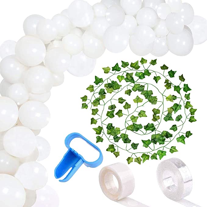 137 Pieces White Balloon Garland Arch Kit with Greenery - MeiMeiDa White Balloon Arch - White Latex Balloons 12" 10" 5" with Artifical Leaves for Wedding, Bridal Baby Shower, Birthday Party Decoration