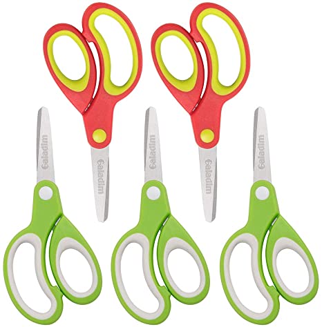 Left-handed Kids Scissors by Galadim (Pack of 5, Rounded-tip, 5.2-Inch) - Lefty Soft Touch Blunt School Student Scissors Shears GD-018-G