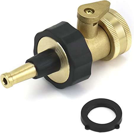 QWORK Jet Nozzle, 3/4" Heavy Duty Brass High Pressure Jet Sweeper Spray Hose Nozzle and Hose Shutoff Valve Set for Garden Hose, Adjustable Twist Hose Nozzle