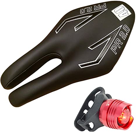 ISM PR 2.0 Saddle, Road Triathlon Mountain Bike Seat Foam and Gel Padding Bundle with a Lumintrail Bike Taillight