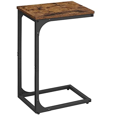 VASAGLE Slim End Table, Sofa Side Table, C-Shaped Snack Table, TV Tray Table with Metal Frame, Industrial, for Living Room, Bedroom, Rustic Brown and Black ULET350B01