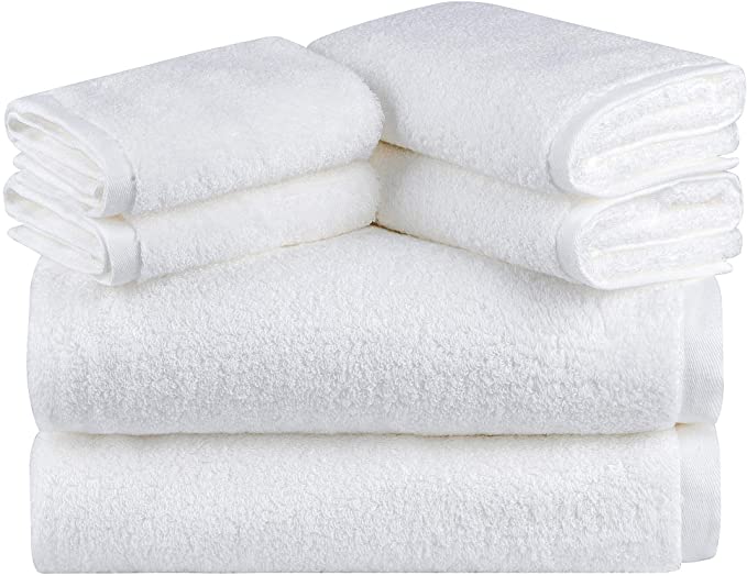 SEMAXE Towel Bath Towel Sets for Bathroom, Absorbent and Soft Long-Staple Cotton Towel,Hotel & Spa Quality 6 Piece Towel Set Includes 2 Bath Towels, 2 Hand Towels, 2 Washcloths(White)