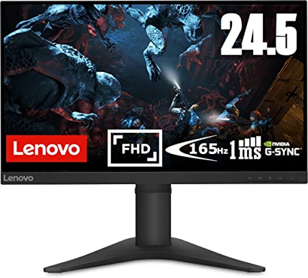 Lenovo G25-10 24.5 Inch FHD Monitor (TN Panel, 144 Hz, 1 ms, HMDI, DP) Tilt & Height Adjusting Screen, Black