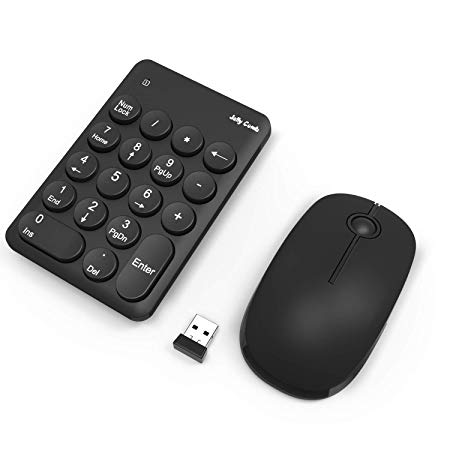 Wireless Number Pad and Mouse, Jelly Comb 2.4G Wireless Numeric Keypad Mouse Ten-Key with Multi-Function 18 Round Keys for Laptop Desktop Notebook N042 - Just One USB Port (Black)