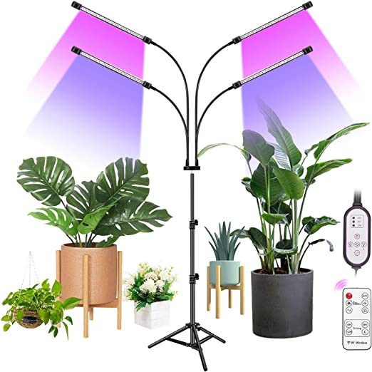 Grow Light with Stand, Grow lights for Indoor Plants Full Spectrum, 80LED Red Blue Purple Plant Grow Lights with 4/8/12H, Adjustable Lamp Neck and Tripod Stand Adjustable 15-60 inch for Various Plants