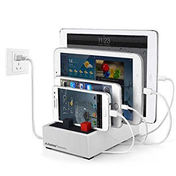 [2016 Version] Avantree Multi Device Charging Station, 4 Port 8A Fast Smart USB Charger Universal Docking with Cord Organizer, for Smartphones & Tablets [Not with thick Case, Apple Cable NOT Included] - PowerHouse Plus White