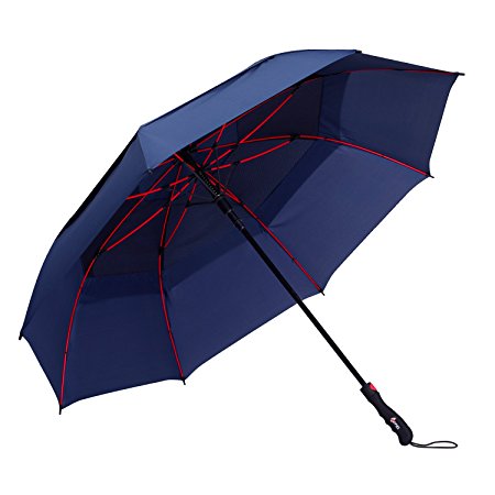 Repel Golf Umbrella with Triple Layered Reinforced Fiberglass Ribs Adorned in Red Paint, 60" Vented Double Canopy with Teflon Coating, Auto Open