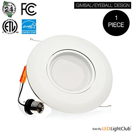 (1 Pack)- 6-inch LED Gimbal Downlight Trim, 15W (120W Replacement), Eyeball Design, Dimmable, 5000K (Day Light), 1060LM, ENERGY STAR, Retrofit LED Recessed Lighting Fixture, LED Ceiling Downlight
