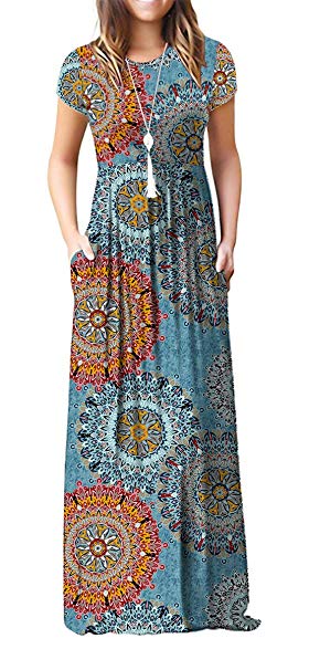 Viishow Women's Short Sleeve Loose Plain Maxi Dresses Casual Long Dresses with Pockets