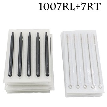 Tattoo Needles and Disposable Tips - Yuelong 50pcs Disposable Sterile Tattoo 7rl Round Liner Needles & 7r Round Long Sterile Black Tips Stem Nozzle Tube