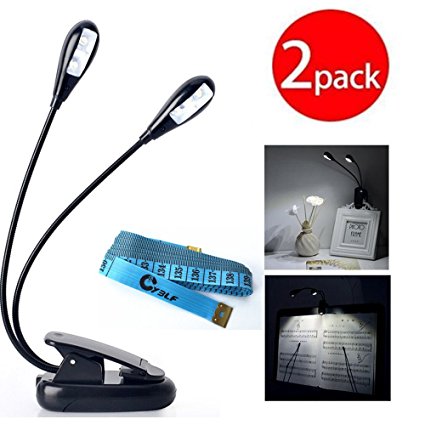 Cy3Lf BEST Reading Light - Clip On Book Lamp - Battery Operated - 4 LED USB Cord - Adjustable Gooseneck with Dimmable Lights for Bed, Travel, Gift, Hobby, Craft, Night, Task, Desk & Books(PACK OF 2)