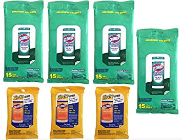 Clorox Disinfecting Wipes (7 Packs) Travel Size, 4 Fresh Scent Packages & 3 Citrus Scent To Go Packages (87 Wipes Total) Value Pack Bundle