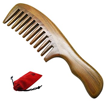 Meta-C Wave Handle Natural Green Sandal Wood Comb (Wide tooth)