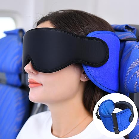 SARISUN Travel Pillows for Airplanes, Neck Pillow for Sleeping Travel with Eye Mask, Airplane Pillow for Long Flight, Kids Travel Pillows for Car, Road Trip Car Headrest,FSA HSA Eligible Approved,Blue