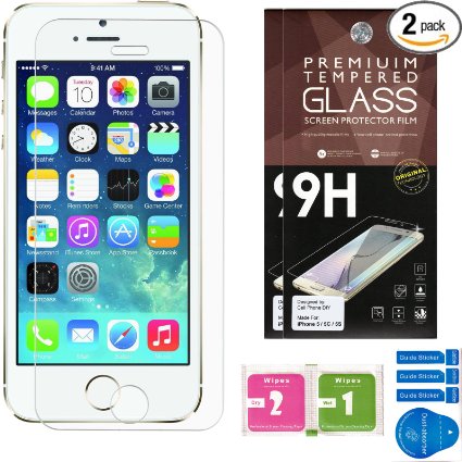 iPhone 5 Screen Protector Set of 2 - Ballistic Tempered Glass - Maximum Impact Protection - 9999 Crystal Clear HD Glass - No Bubbles - Cell Phone DIY Protectors Kit for Apple iPhone 5 5C and 5S