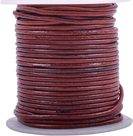 KONMAY 1 Roll 25 Yards 1.5mm Distressed Brown Soft Round Real Jewelry Leather Cord