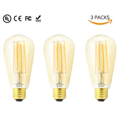 THE 1 Rated FORTECH UL CERTIFIED 5W Dimmable Amber LED Filament Bulb E26 Base Lamp ST21ST64 Gilded Glass Cover 2200K Ultra Warm Color LED Edison Bulb 60W Incandescent Bulb Equivalent 3 Pack