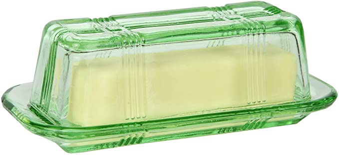Trenton Gifts Green Depression-Style Glass Butter Dish, Retro Kitchen Decor, Wedding Gift