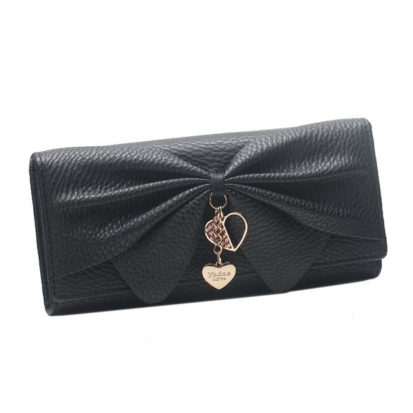 Damara Women Long Faux Leather Bifold Large Bow Design Wallet Handbag