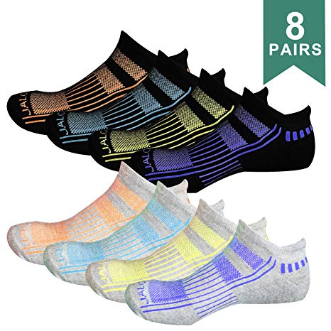 JALOUSIE 8 Pack Unisex Athletic Sport Compression Running Socks Cushioned Ankle Socks No-Show Low Cut Breathable Socks