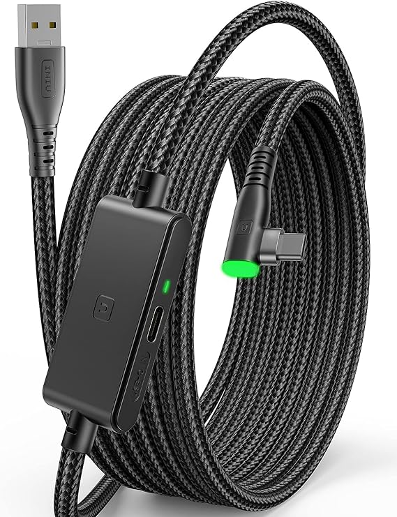 INIU Link Cable, [5m/16ft] Virtual Reality Headset Cable for Meta Oculus Quest 2 Pico 4 and Gaming PC Steam VR, 3.0 High Speed Data Transfer USB C Cable with Separate Charging Port for Fast Charging