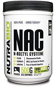 NutraBio 100% Pure N-Acetyl-Cysteine (NAC) Powder - 500 Grams