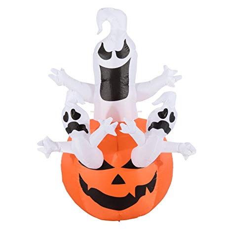 HOMCOM 6' Outdoor Inflatable Halloween Decoration - Jack-O-Lantern with Ghosts