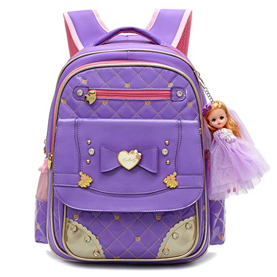 Ali Victory Waterproof PU Leather Kids Backpack Cute School Bookbag for Girls (Large, Purple)