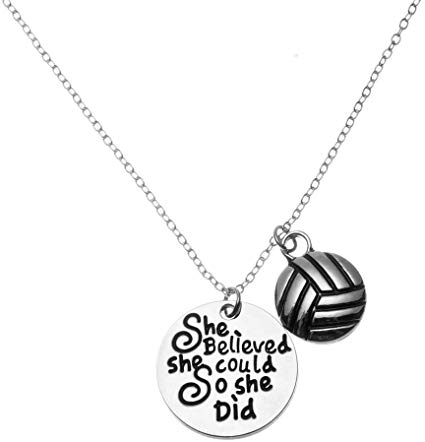 Sportybella Volleyball Necklace - Volleyball She Believed She Could So She Did Jewelry - Perfect Volleyball Gifts for Players