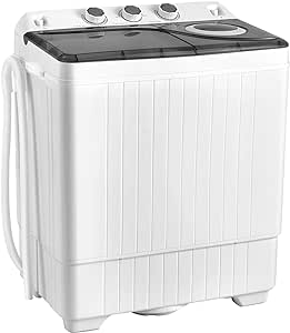 COSTWAY Portable Washing Machine, Twin Tub 26lbs Capacity Laundry Washer, 18lbs Washer and 8lbs Spinner Combo with Timer Knobs, Built-in Drain Pump, Compact Washer for Home Dorm Apartment (Grey White)