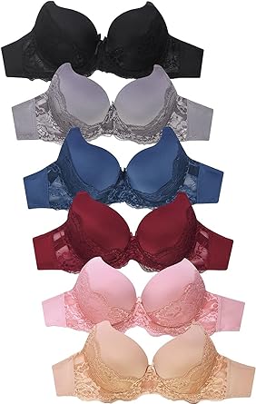 Mamia Women's Basic Lace/Plain Lace Bras (Pack of 6)- Various Styles