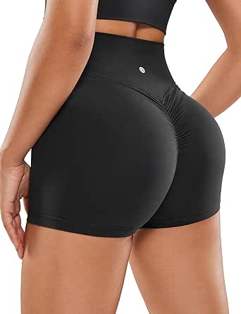 CRZ YOGA Womens Butterluxe Crossover Scrunch Butt Biker Shorts 3" / 5'' - High Waist No Front Seam Workout Yoga Booty Shorts