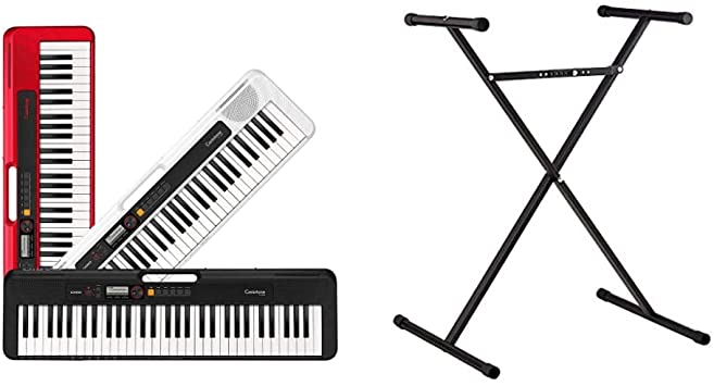 Casio Casiotone, 61-Key Portable Keyboard with USB, Black (CT-S200BK) & Casio ARST Single-X Adjustable Keyboard Stand, Black