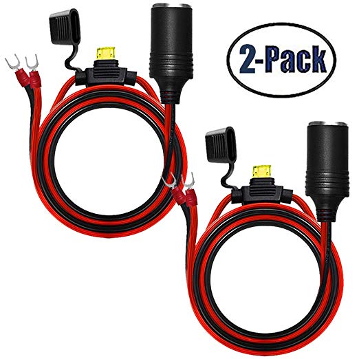 2Pack Female Cigarette Lighter 1.6FT Outlet Ring Terminal Plug Power Supply Cord 12V 16AWG Heavy Duty Cable Accessory 15A Fused DC Power 12 24 Volt Socket for Car Tire Inflator Air Pump By ZHSMS