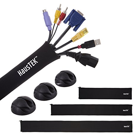 Customizable Cable Management Sleeve: Corral Your Cable Mess With This Cable Holder – In 3-Packs of 20”, 30”, 40” Or Combo – Highly Durable - Free Cable Clips (combo pack)