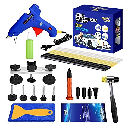 FLY5D 17Pcs Auto Body Paintless Dent Removal Tools Kit Pops a Dent Bridge Puller Kits with Tap Down Tools