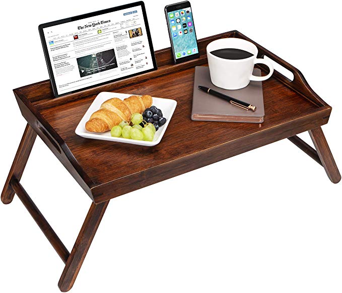 LapGear Media Bed Tray with Phone Holder - Fits Up to 17.3 Inch Laptops and Most Tablets - Brown Bamboo - Style No. 78112