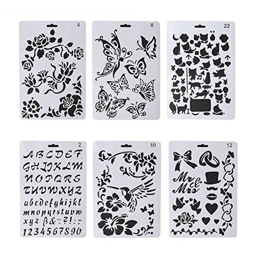 6 PCS Wood Burning Stencils, Pyrography Plastic Templates Set for Wood Burning/Carving with Letters Number Alphabet & Various Pattern   Carrying Bag